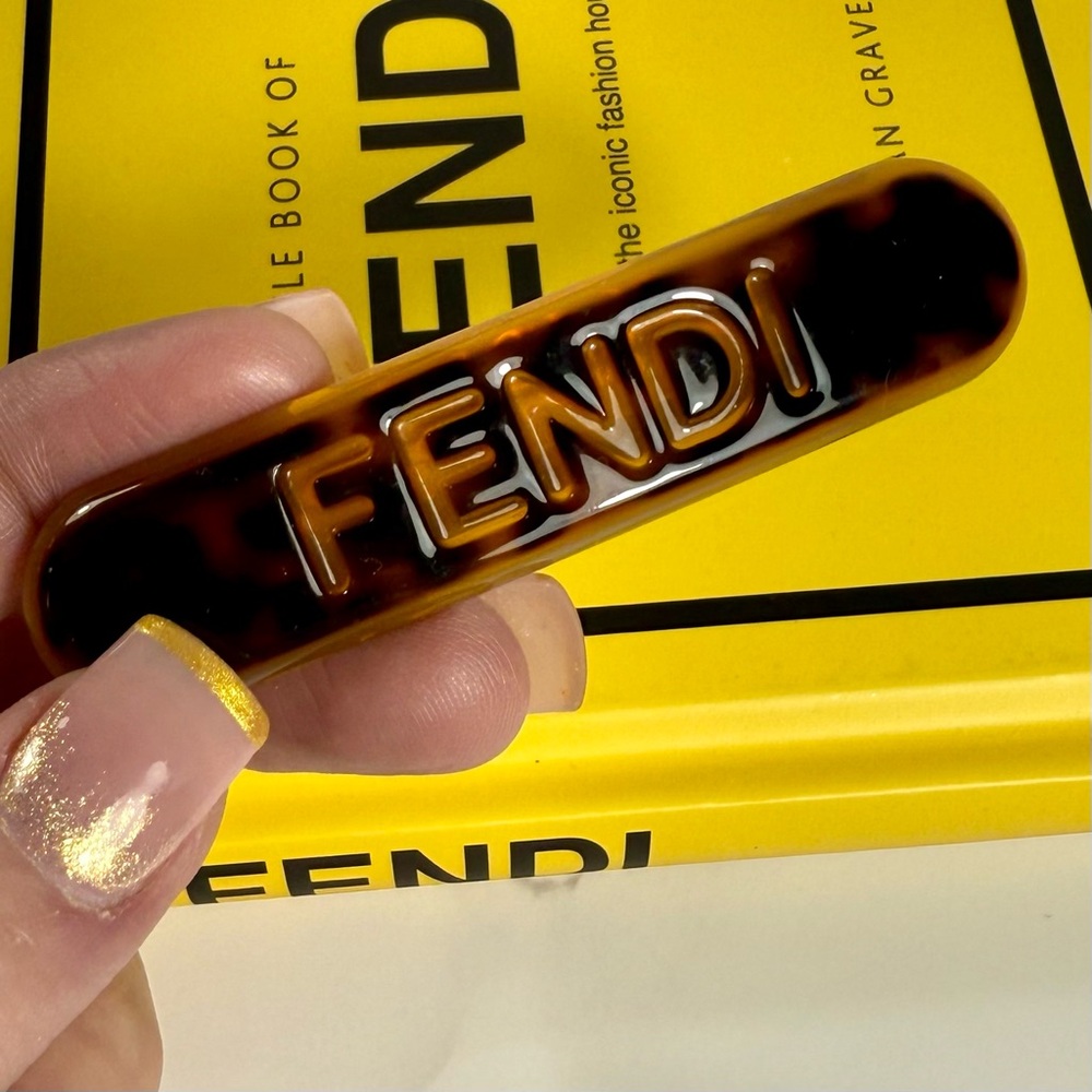 Fendi Brown Tortoise Logo Hair Clip
